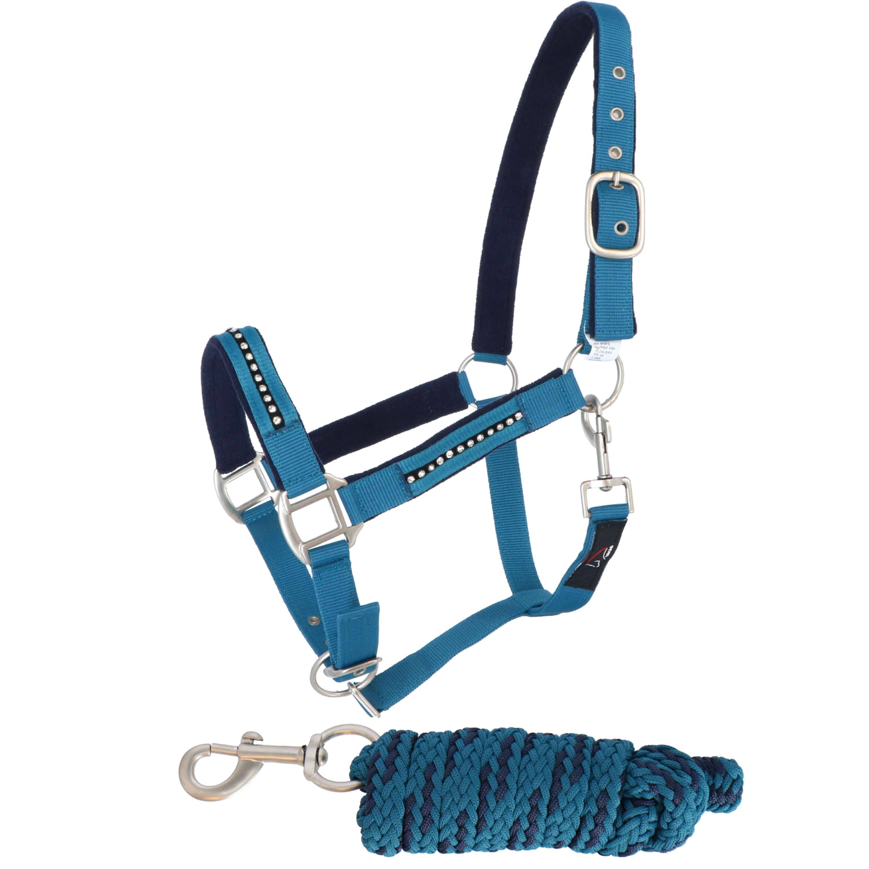 HKM Halter Set Crys. Soft Paded Petrol/navy