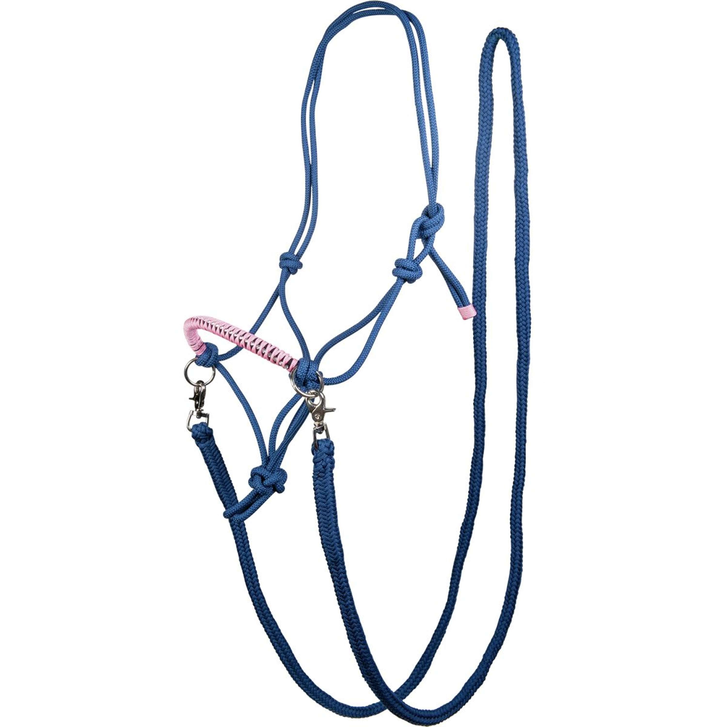 HKM Rope Halter Strass Deko with Reins Azure/Pink