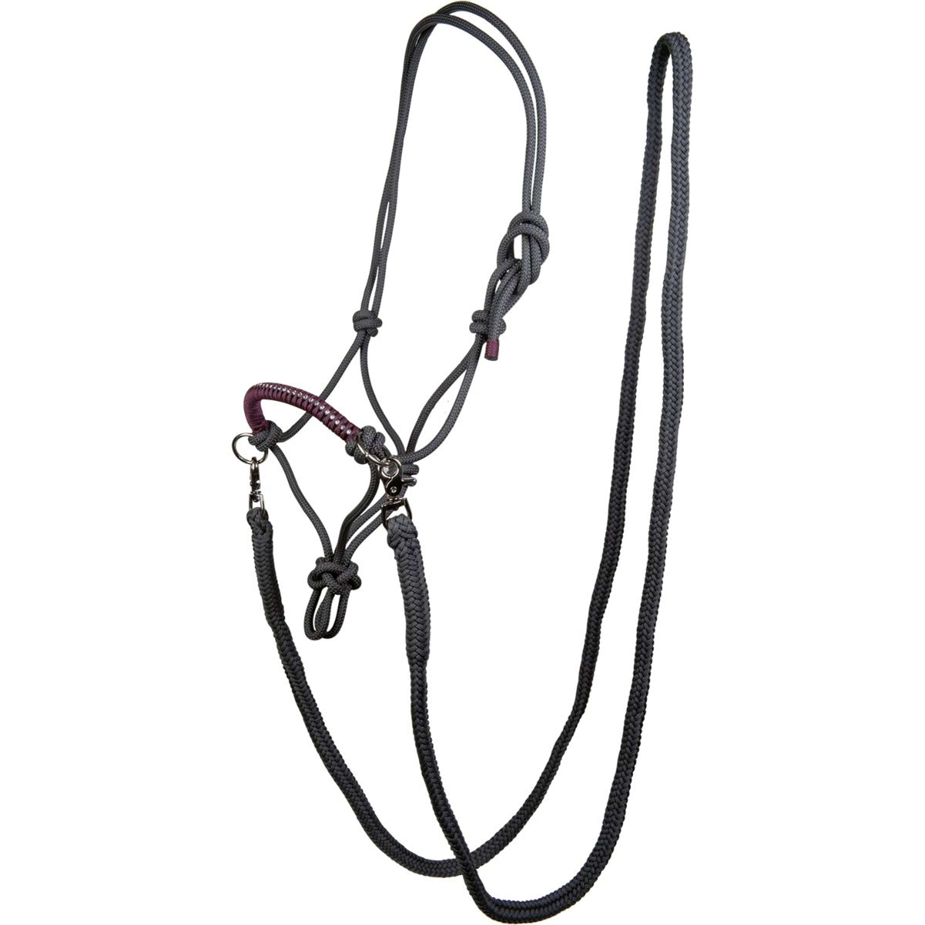 HKM Rope Halter Strass Deko with Reins Dark Grey/Grapevine