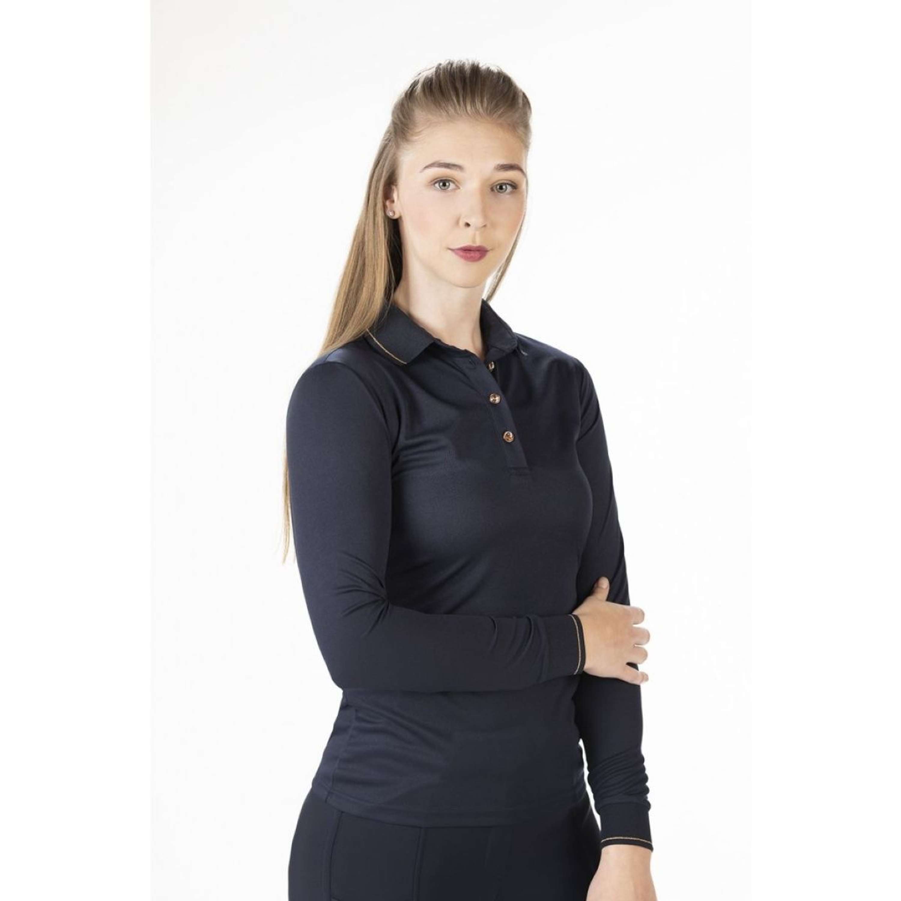 HKM Poloshirt Rosegold Glamour Longsleeve Dark Blue/Rosegold