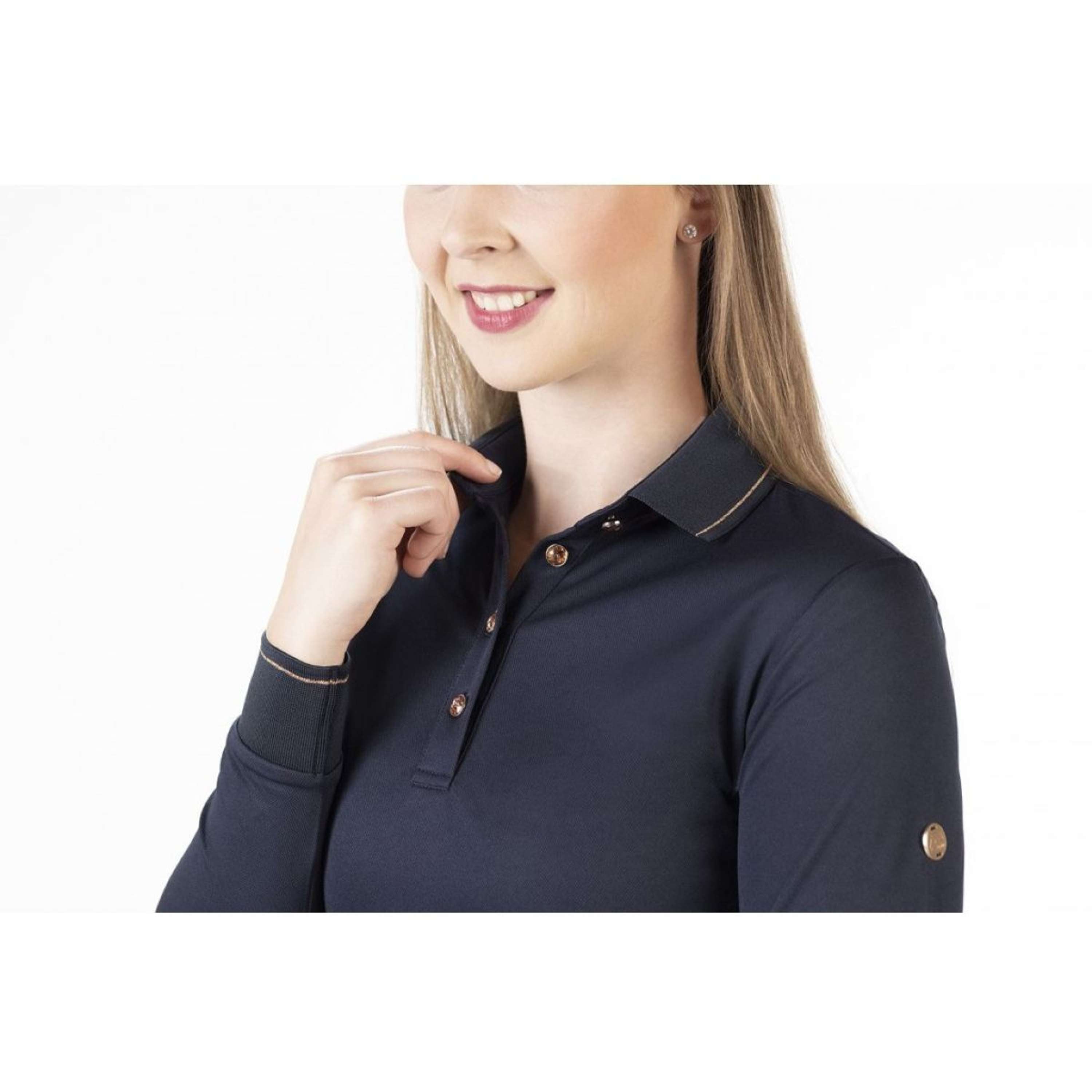 HKM Poloshirt Rosegold Glamour Longsleeve Dark Blue/Rosegold