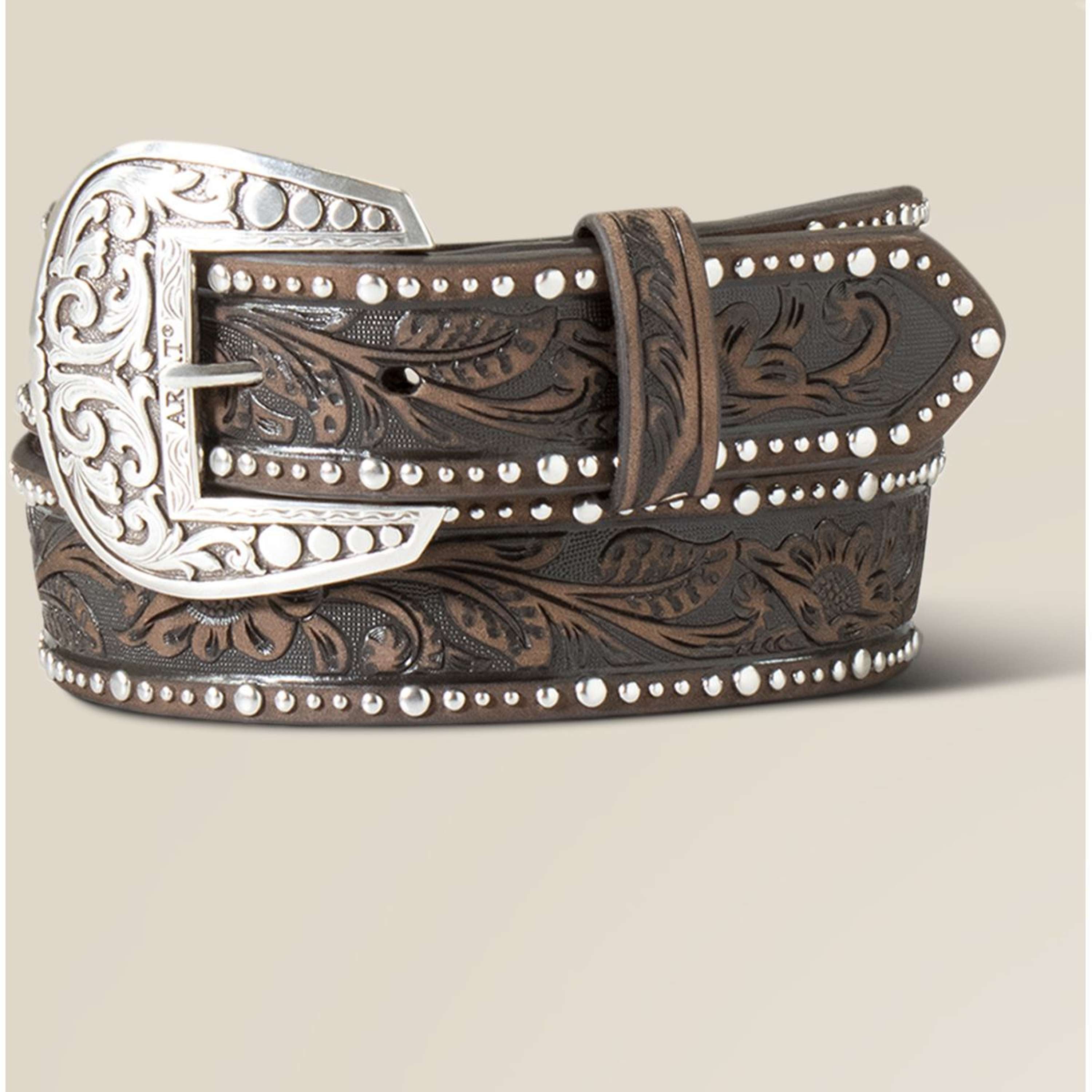 Ariat Belt Studded Tooled Embossed Brown
