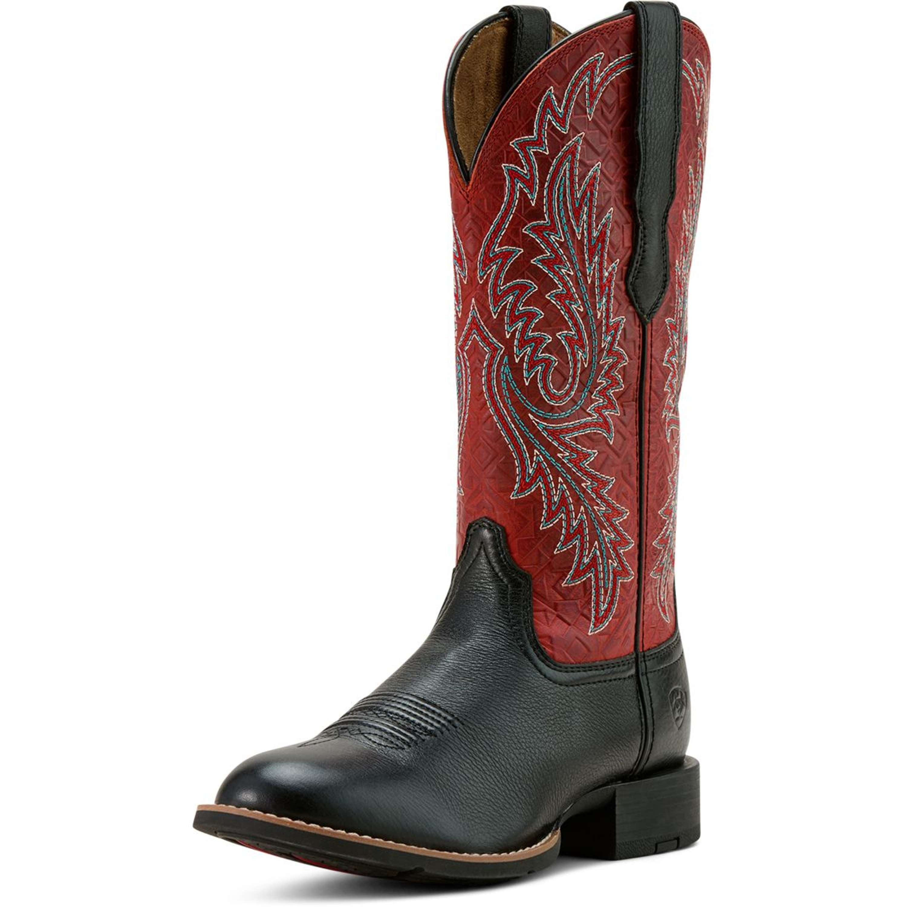 Ariat Western Boots Round Up Stretchfit Women Black Deertan/Garnet Emboss