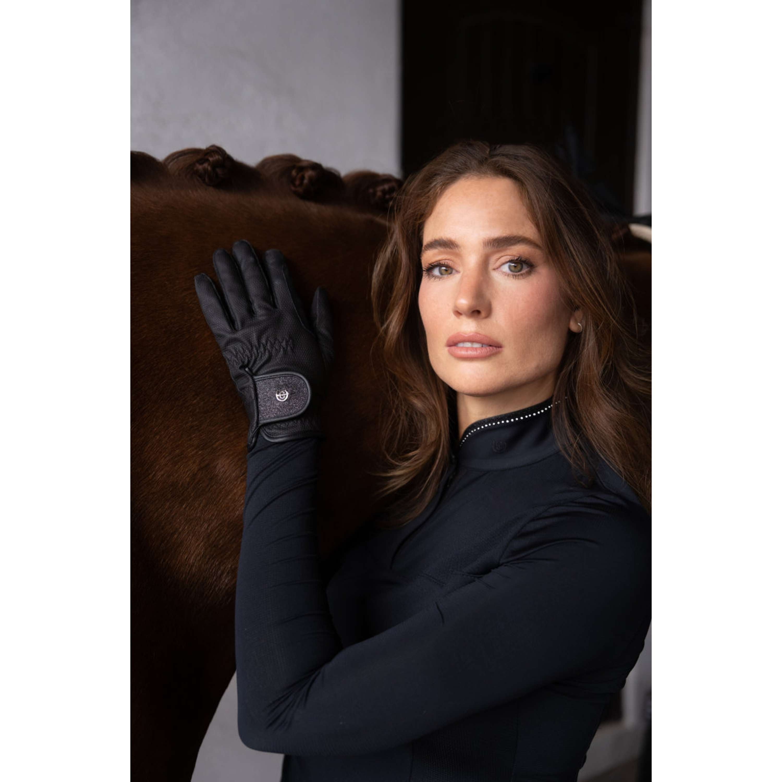 Equestrian Stockholm Riding Gloves Motion All Black Glimmer