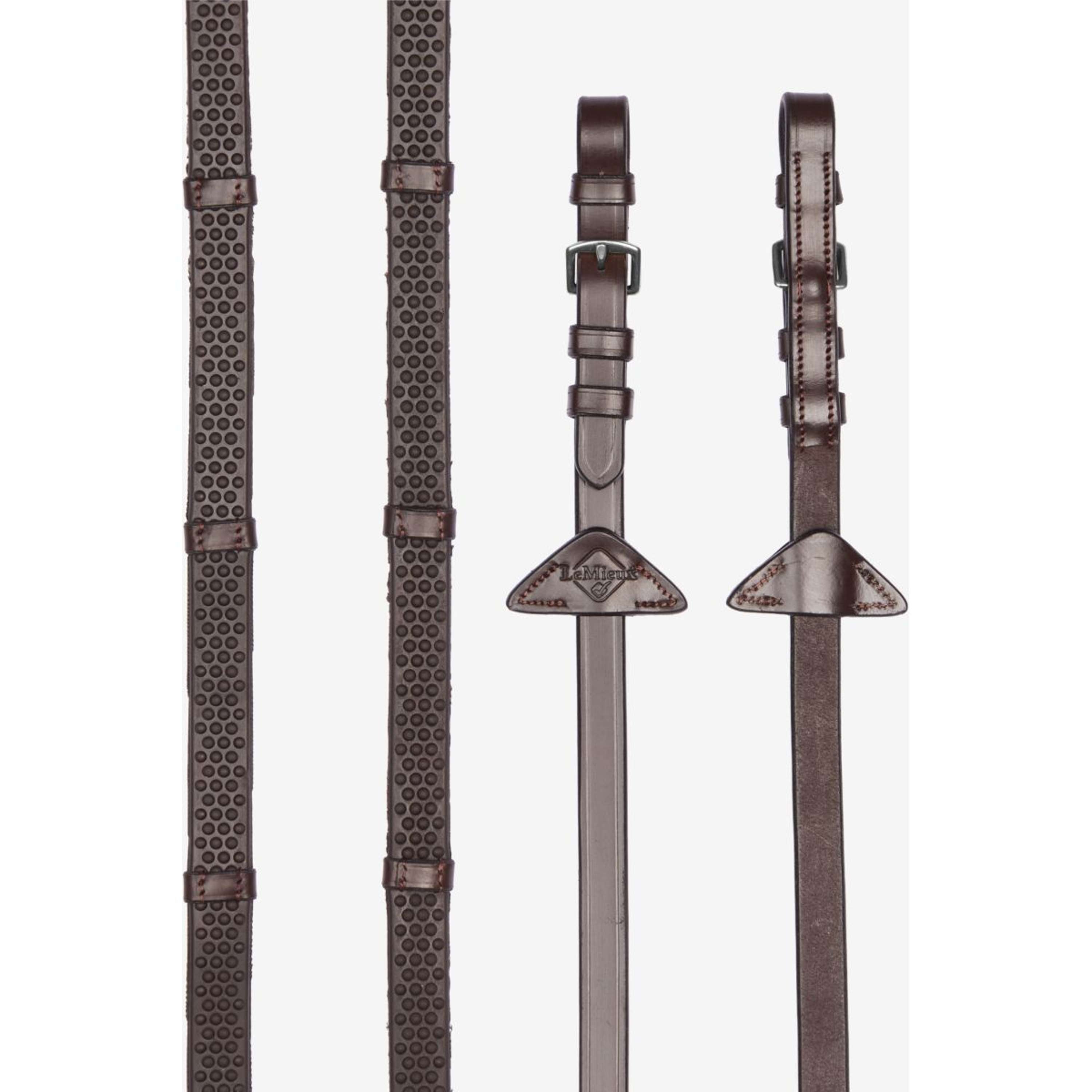 LeMieux Reins Soft Rubber with Stoppers Havana/Silver