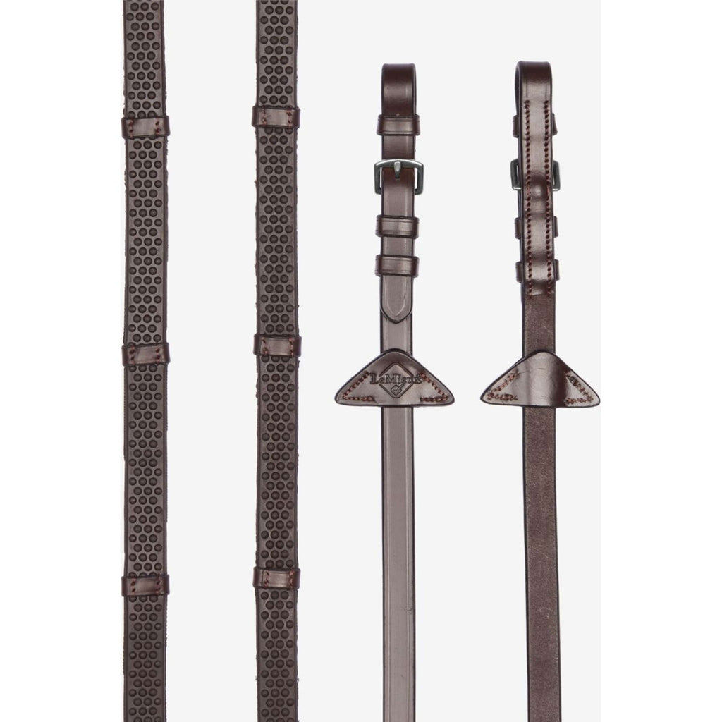 LeMieux Reins Soft Rubber with Stoppers Havana/Silver