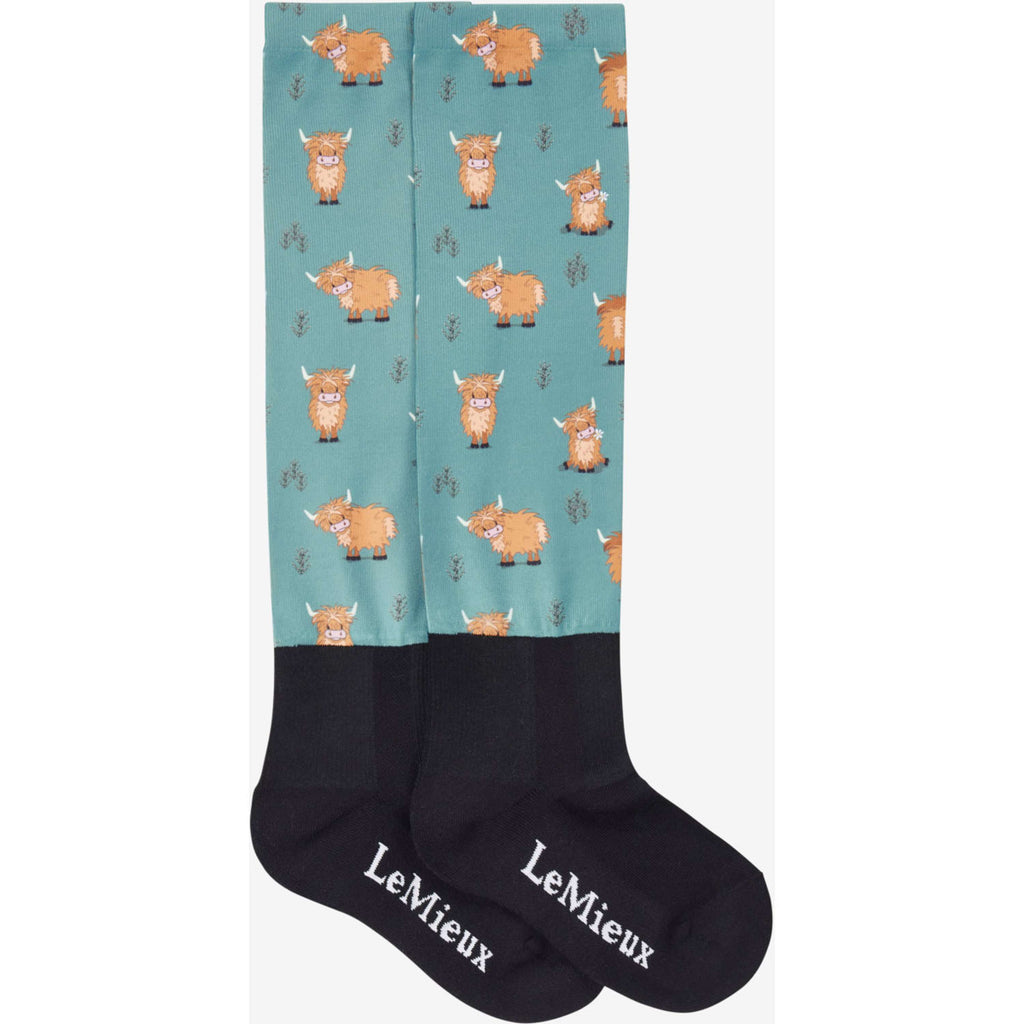 LeMieux Riding Socks Footsie Highland Cow/Aloe